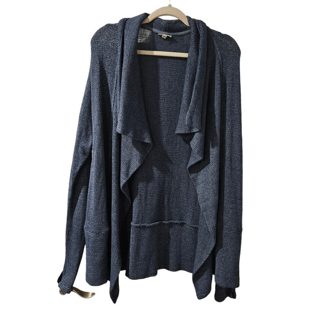 Anthropologie The Odells Blue Linen‎ blend loose weave waterfall cardigan small